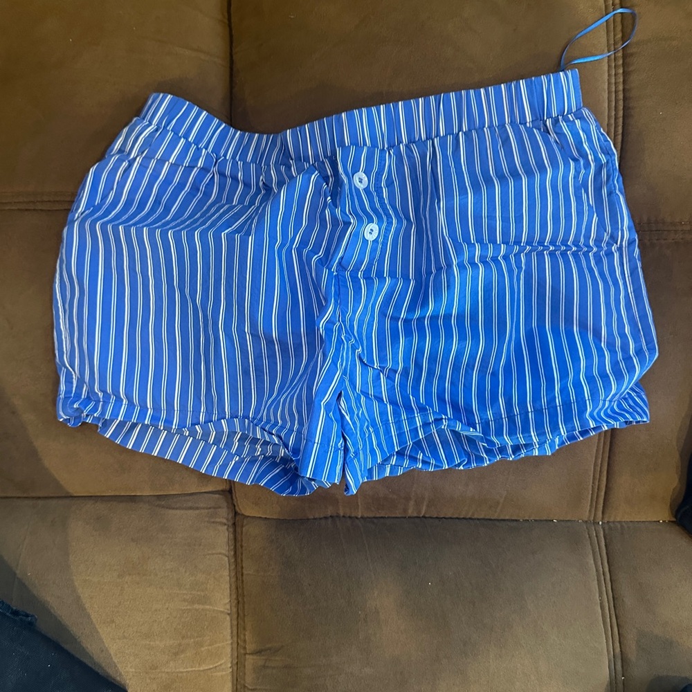 Elegant Blue Striped High Waist Women's Shorts